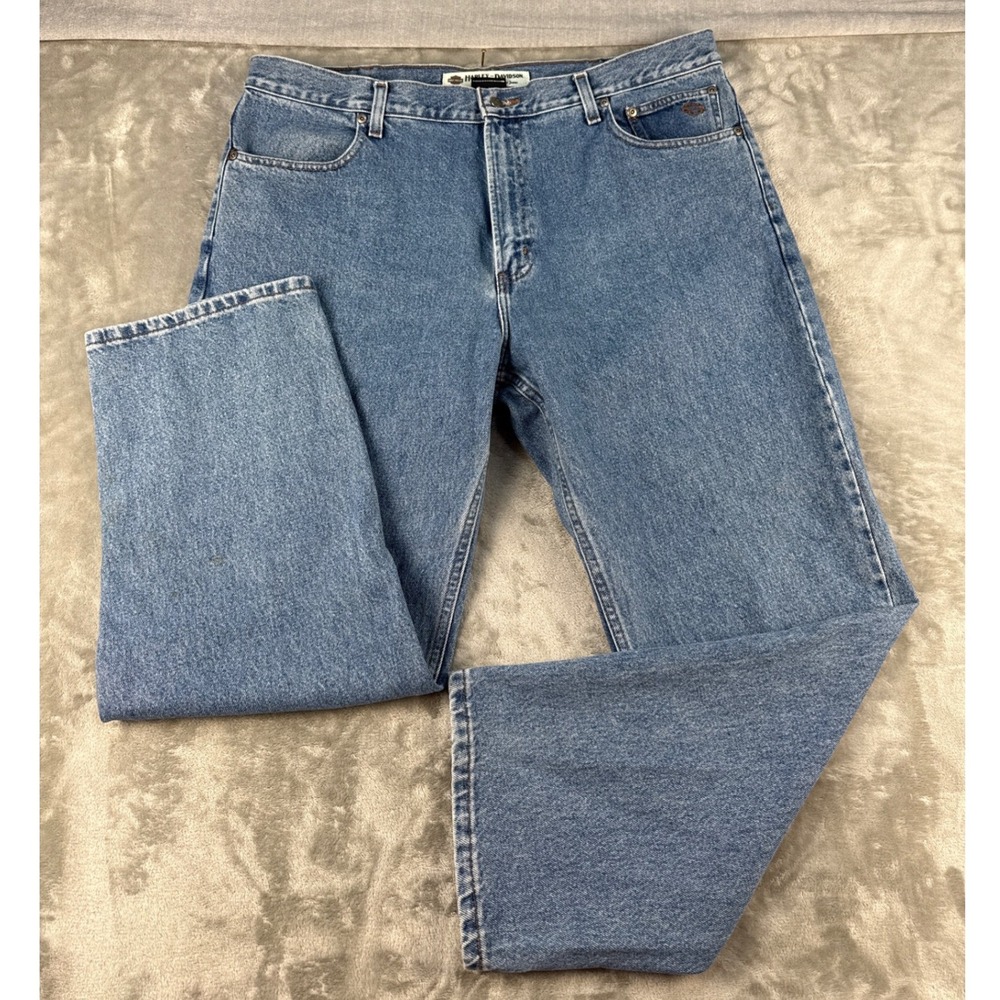 Harley-Davidson Jeans Mens 40x30 Blue Denim Embroidered Logo EUC